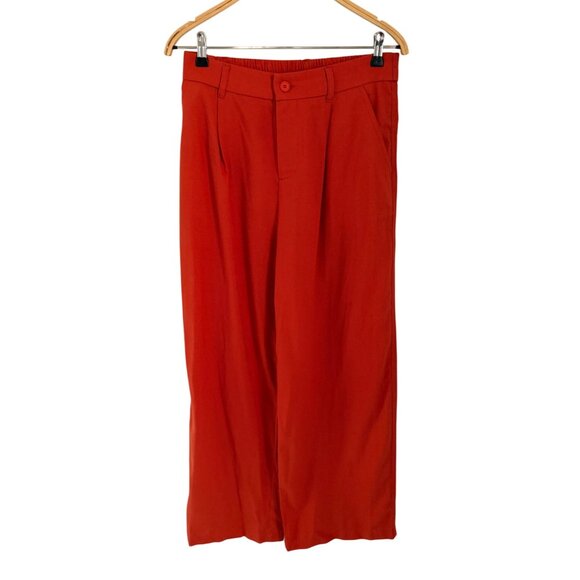 Willit Womens Red Linen-Blend Straight-Leg Pants High Elastic Waist - Picture 2 of 8